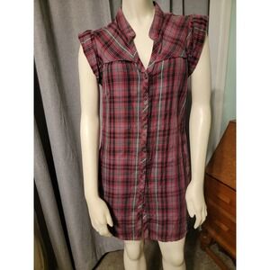 Y2K DC Apparel Division Womens Oahu Cap Sleeve Plaid Shirt Dress Sz M Grunge